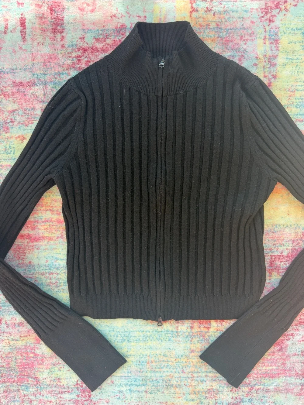 DOUBLE ZIPPER! wild fable Black Ribbed Zip-Front Mock Neck Cardigan